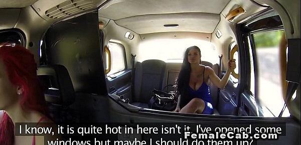 Ginger female fake taxi driver licks busty babe